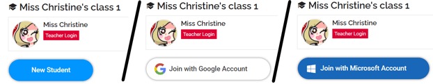 An image showing three different sign-in pages, one which says "new student", one asks for their google account, and one asks for their microsoft acount.