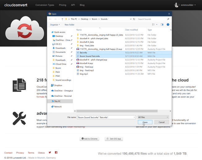 Image of standard file dialogue of folder with m4a files.