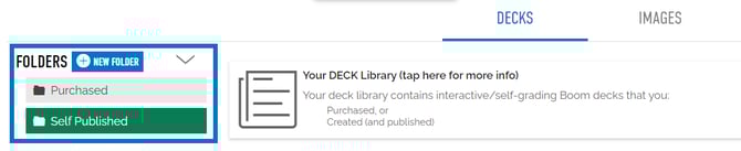 Image of Self-Published Decks Folder in the Library.