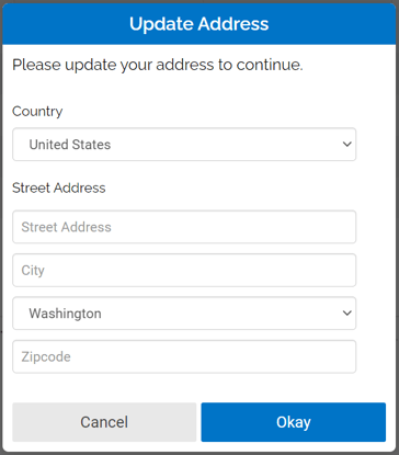 An image of a popup for updating your address.