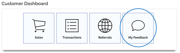An image of the customer dashboard, highlighting the "my feedback" button.