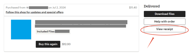 An image of a purchase. "View receipt" is on the right side.