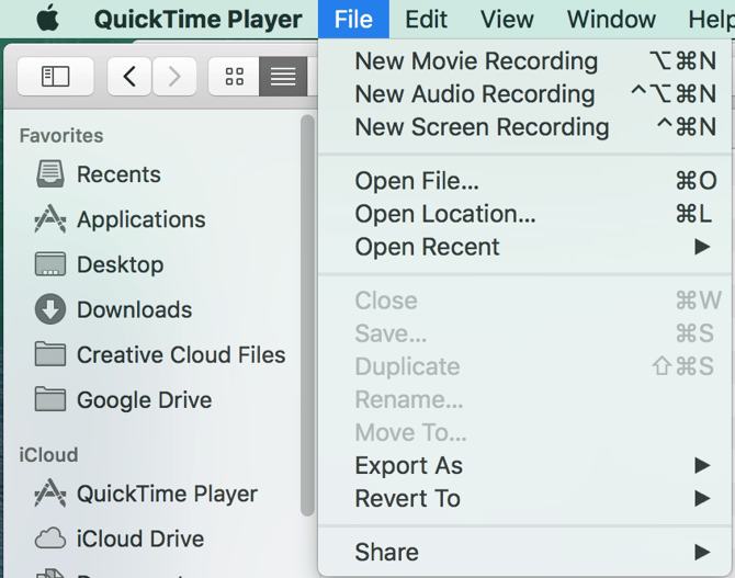 Image of New Audio Recording through selecting file in QuickTime Player.