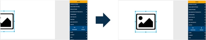 Image of element being centered to the horizontal center of the card, when using the Horizontal button in the Center Settings.