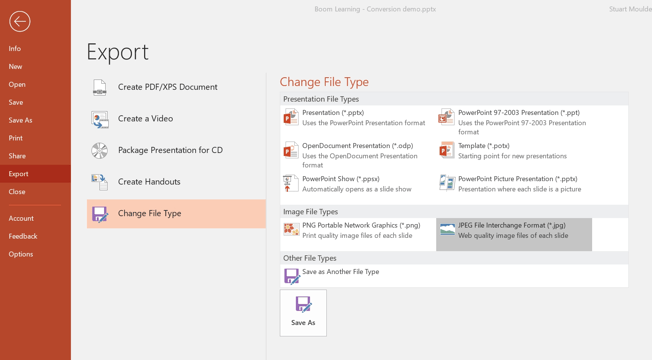 Image of Desktop application export/save presentation file.