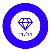 An image of a filled mastery bar, with 11/11 and a gem icon displayed in the center.