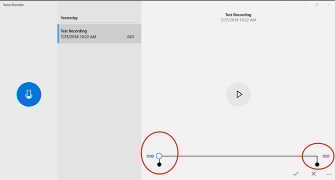 Image of Trim controls in Voice Recorder App.