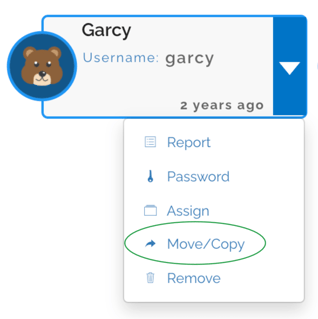 An image of the student dropdown menu, highlighting the "move/copy" button.