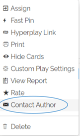 An image of the action dropdown menu. Contact author is the second to last option, right above "delete".