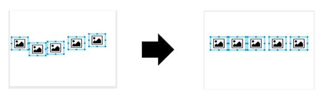 Image of Elements in a haphazard line across a card being aligned into a straight horizontal line.