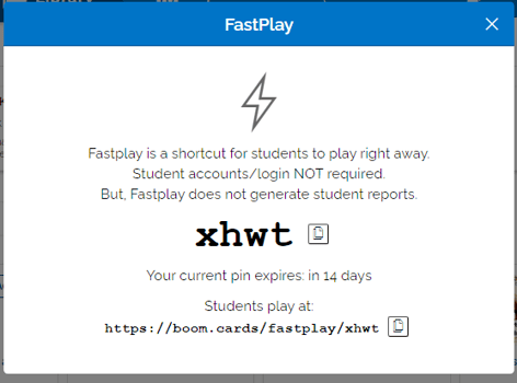 An image of the fastplay popup and generated pin. and URL.