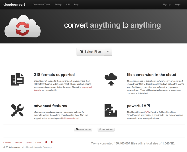 Image of Cloud Convert in browser format.