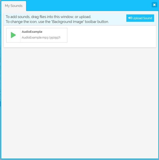 Image of uploading audio file in My Sounds.