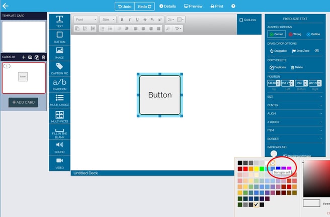 Image of setting button color to transparent(circled in red) in Studio.