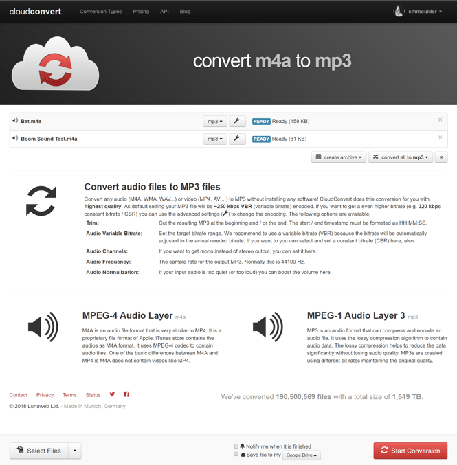 Image of Cloud Covert when files are successfully selected to be converte.