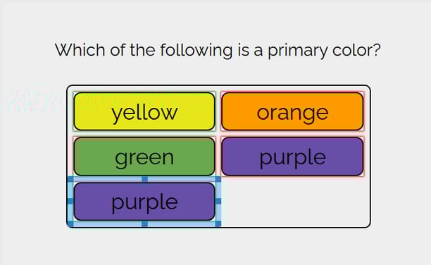 Image of the same Color example from earlier but there is an extra color answer option now, causing the other answer boxes to become smaller.