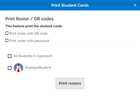 an image of the print student cards modal