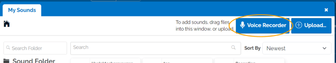 Image of Studio My Sounds tab with Voice Recorder circled.