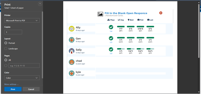 An image of the print screen showing a preview.