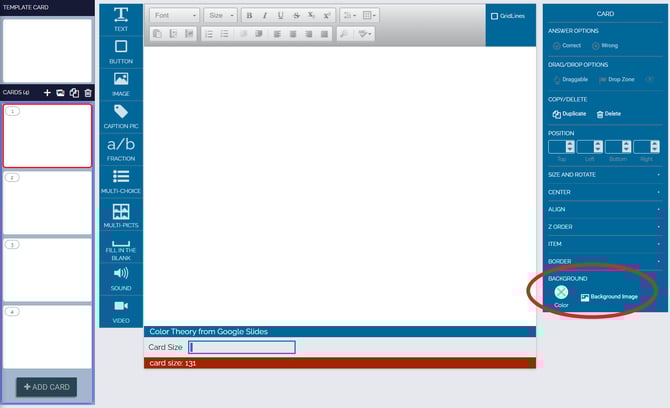 Image of background image option circled in red on a blank new deck.