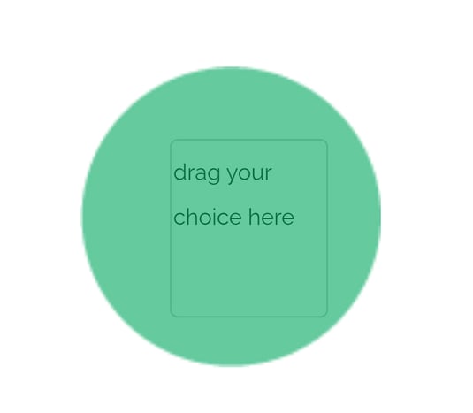 Image of draggable green circle object that is too large to be dropped into the rectangular drop zone.