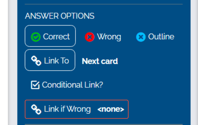 Image of the Conditional Link options of Link if Wrong in the Answer Options tab.