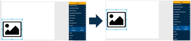 Image of element being centered to the vertical center of the card, when using the Vertical button in the Center Settings.