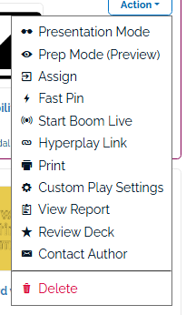 An image of the action dropdown menu. Contact author is the second to last option, right above "delete".