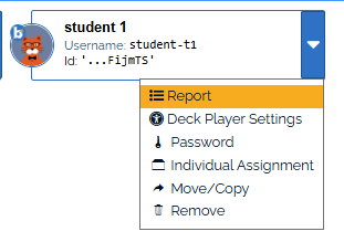 an image of the student action menu with Report highlighted 
