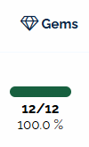 An image of the gems progress bar at 10 out of eleven and 90%.