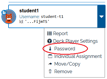 an image of the student drop down menu with password is circled. 