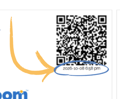 An image of a Student QR code with the date and time the QR code was generated circled
