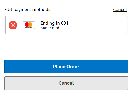 Click the red x next to the payment method you would like to delete.