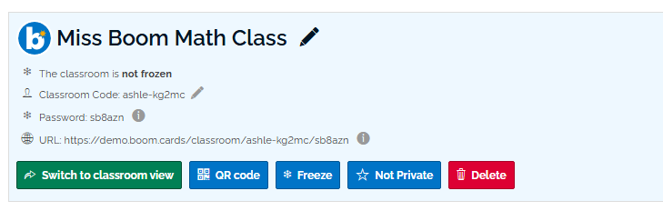 An image of the classroom, highlighting the blue button labelled "not private".
