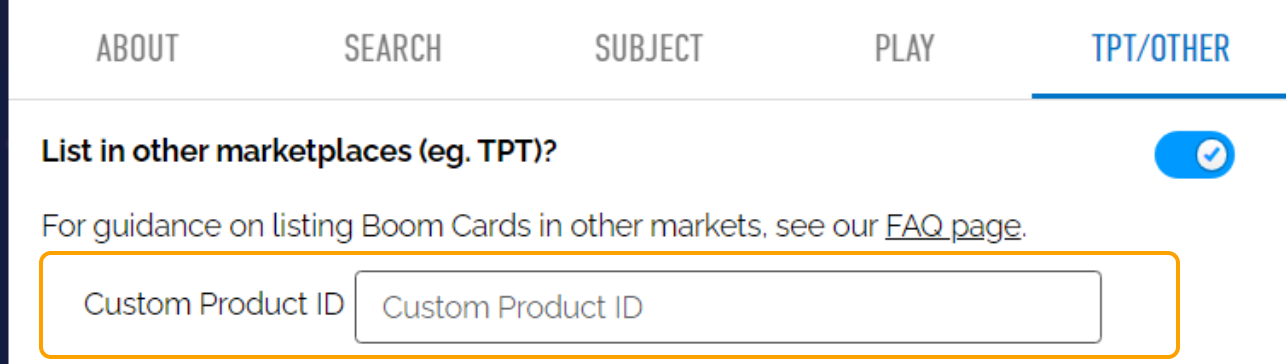 Image of Custom Product ID entry box in TPT/Other Tab for deck.
