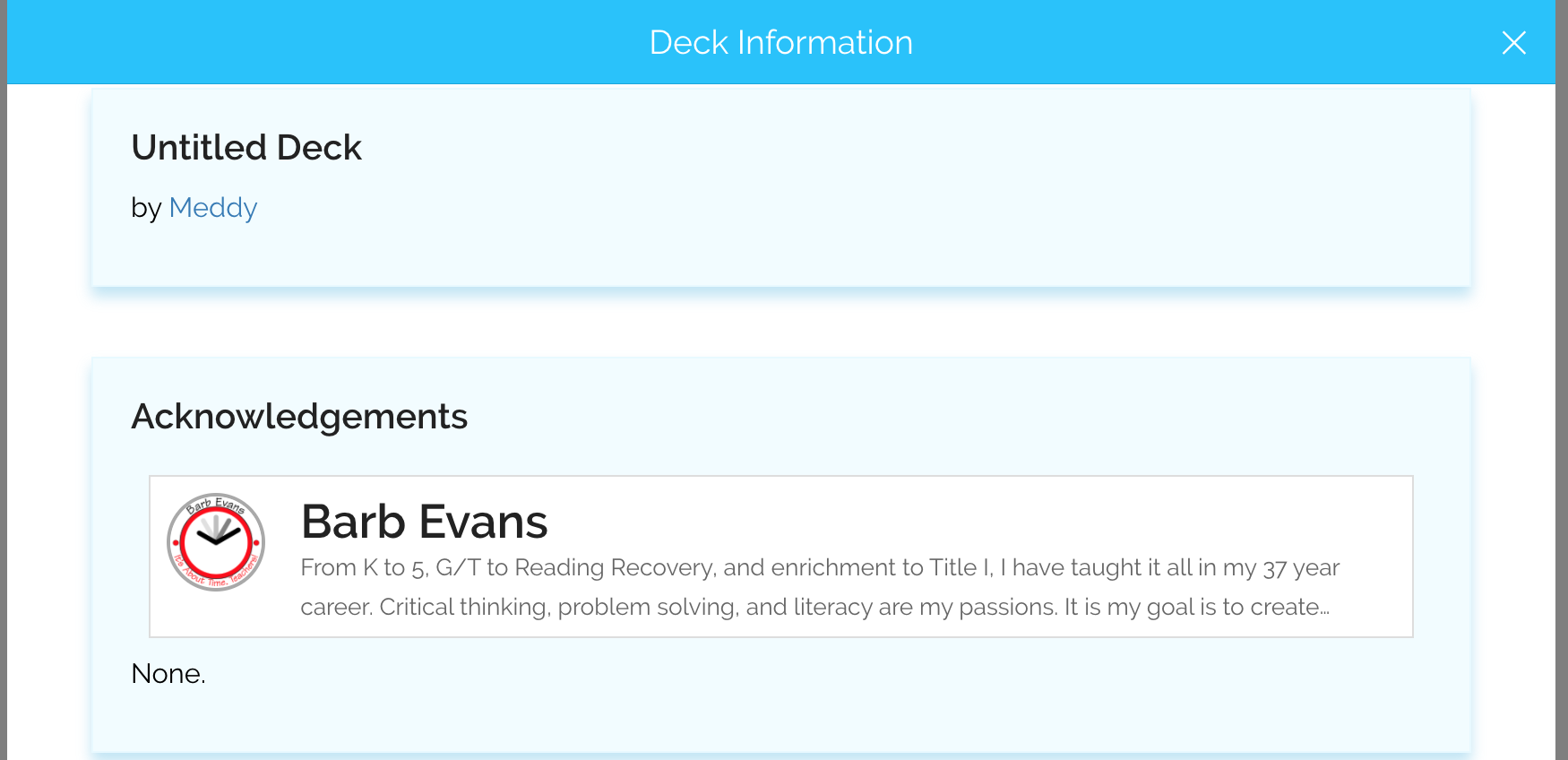 Image of example Acknowledgement in Deck Information.