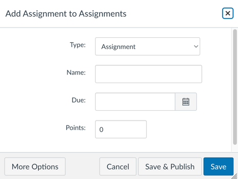 An "Add Assignment to Assignments" menu, where you can add an assignment with a "Name", "Due" date and "Point" amounts.