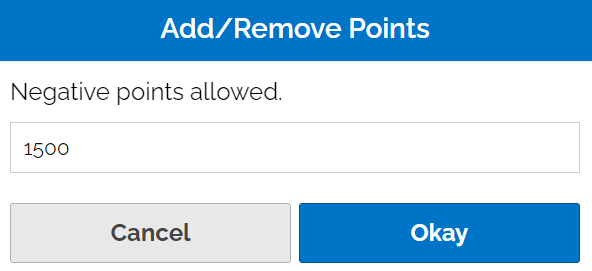 Image of adding 1500 points to a teacher account.