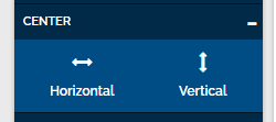 Image of Center Settings, with options to center an element Horizontally or Vertically.