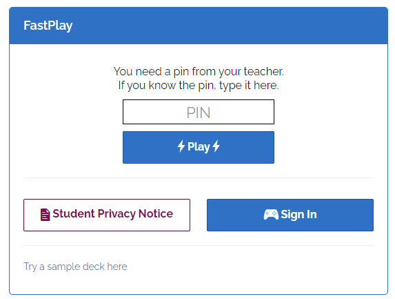 An image of the fastplay popup prompting you to enter the PIN.