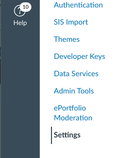 A list of many different tabs, this image highlighting the "Settings" tab.