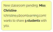 An image of the yellow student share request notification.