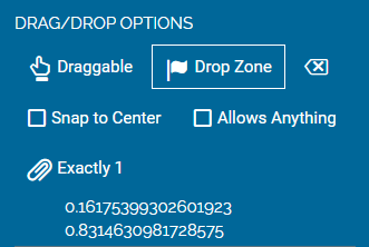 Image of the Valid Answer option set to Exactly 1 in the Drag/Drop Options.