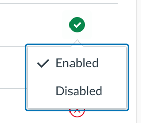 A red "X" mark being "Enabled", resulting in a green "Check" mark.