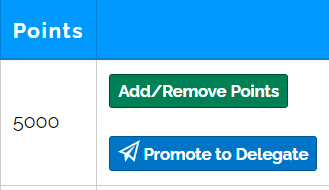 A "Points" tab, showing the amount of points, as well as an "Add/Remove Points" and "Promote to Delegate" button.