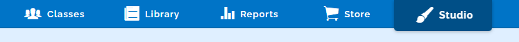 An image of a horizontal menu with "classes", "library", "reports", "store", and "studio" in order.