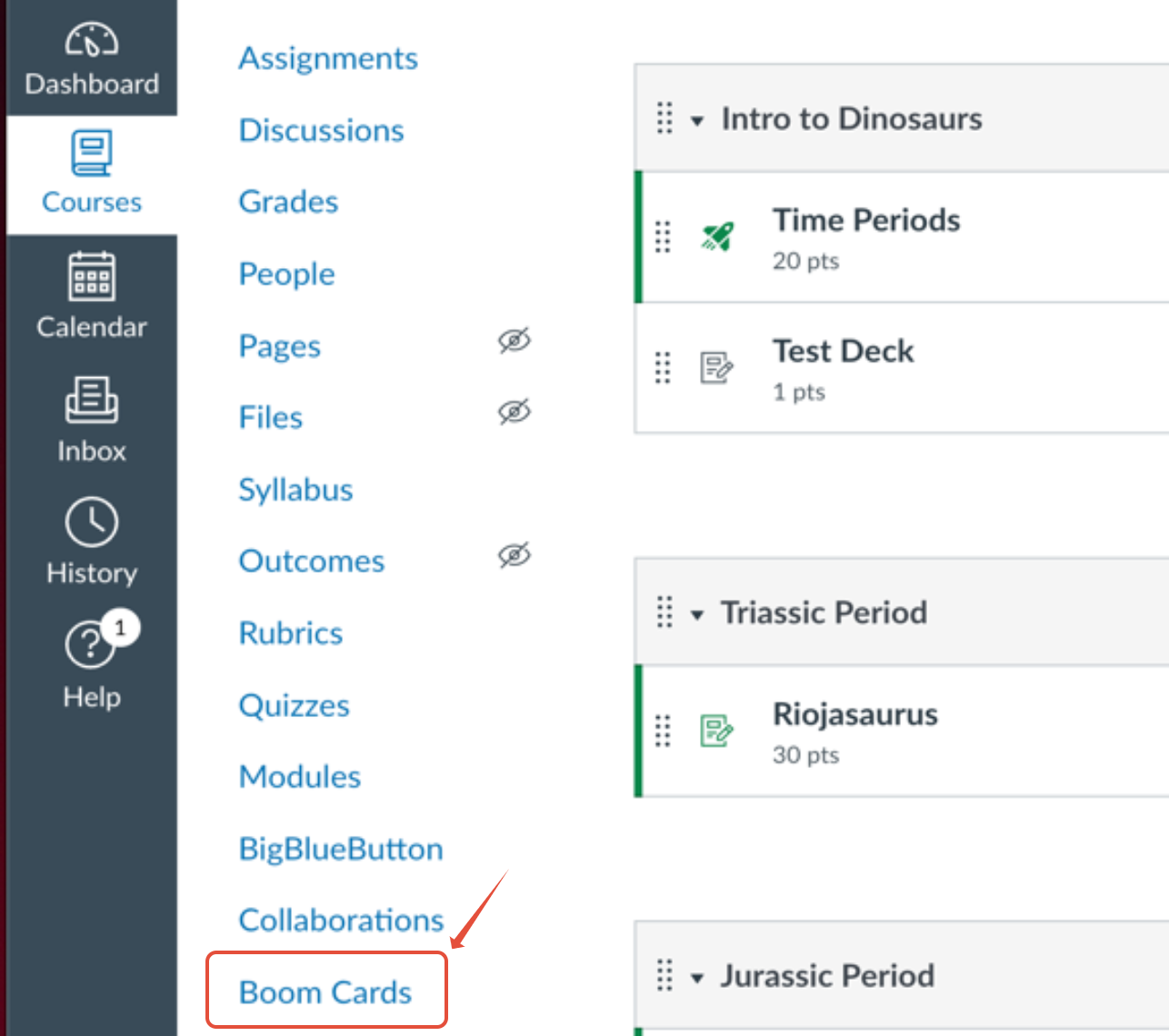 The "Canvas" dashboard, highlighting the "Boom Cards" tab.