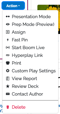 An image of the action dropdown menu. "Prep" is second down.