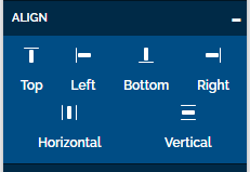 Image of Align Settings Options. Top, Left, Bottom, Right, Horizontal, and Vertical Align.