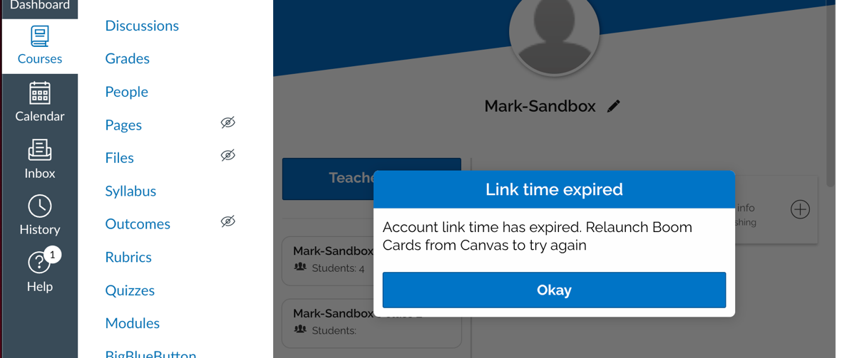 A prompt showing that your connection to link your accounts has been expired.